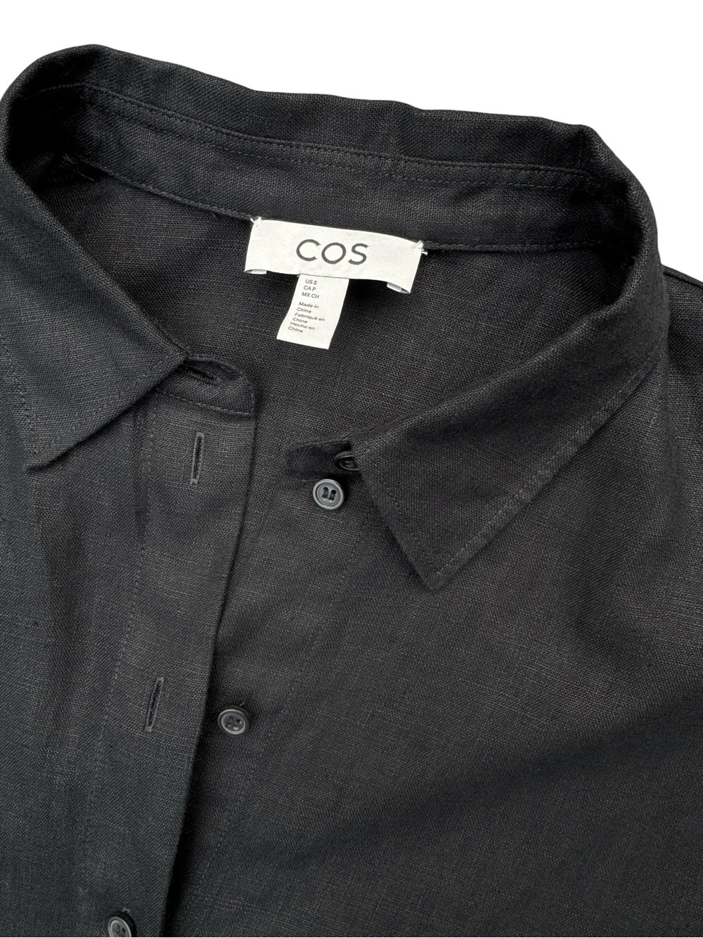 COS 100% Linen Summer Black Maxi Shirt Dress Oversized Size S - Picture 3 of 7